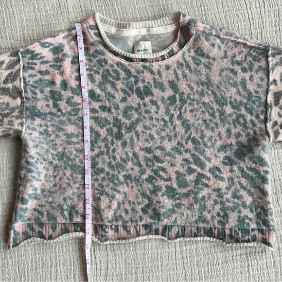 Size Small Maeve Anthropologie Brushed Cashmere Boxy Crop Sweater Cheetah Print - Picture 10 of 10